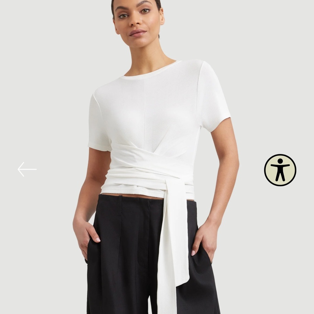 Modern Citizen Jude Cropped Wrap Blouse, size M, in cream.
